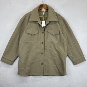 Laude‎ The Label Jacket Womens Large Olive Wool Blend Shacket Overshirt Pockets